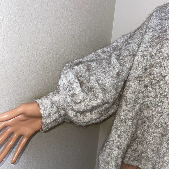 Sweater Wool Alpaca blend sweater Angie V-neck balloon sleeve tan/white SZ M - Picture 3 of 11